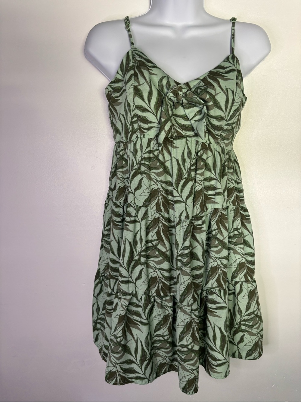 Trixxi Green Leaf Print Mini Dress - Size M